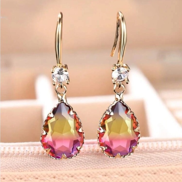 New Multicolor Faux Topaz  Rhinestone  drop earrings - Picture 1 of 5